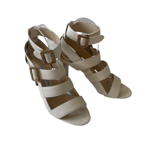 Jimmy Choo Maya 85 Cage Sandal Wood Heel Pebbled Leather Cream 37.5 - Picture 12 of 14